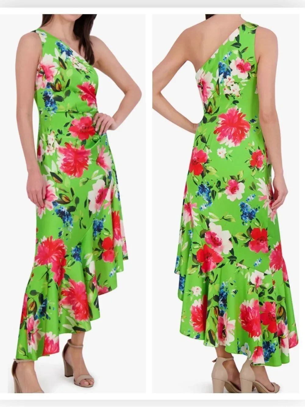 ELIZA J Floral One Shoulder Ruffle Cocktail Dress $198